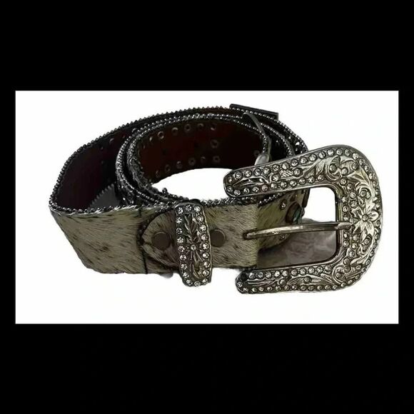 Wb Atlas Cowhide Leather Rhinestone Studded Women’s Belt Size Large - Picture 2 of 9